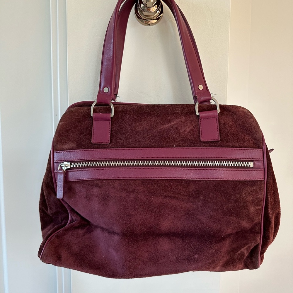 Calvin Klein Suede Plum Hobo Shoulder Bag with Leather Details